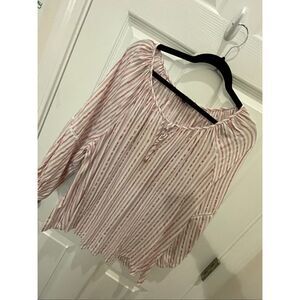 Adrienne Vittadini women’s blouse pink white shiny striped 3X